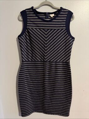 Merona Navy and Gray Striped Sleeveless Sheath Dress